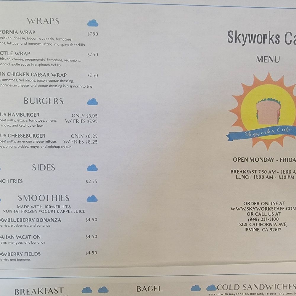 Skyworks Café - Menu - October 19, 2023 - American Near Me - Irvine, California Skyworks Café - Menu - October 19, 2023 - American Near Me - Irvine, California