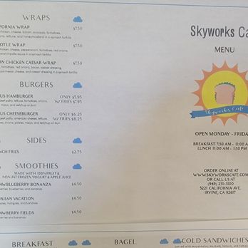 Skyworks Café - Menu - October 19, 2023 - American Near Me - Irvine, California Skyworks Café - Menu - October 19, 2023 - American Near Me - Irvine, California