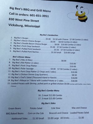 Menu photo 2 Big Bee’s Barbeque & Grill Vicksburg, MS Menu photo 2 Big Bee’s Barbeque & Grill Vicksburg, MS