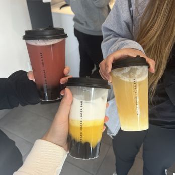 Black Sugar - strawberry lychee w boba (left), mango milk w boba (middle), Lychee Green Tea (right) - Bubble Tea Near Me - San Francisco, California Black Sugar - strawberry lychee w boba (left), mango milk w boba (middle), Lychee Green Tea (right) - Bubble Tea Near Me - San Francisco, California