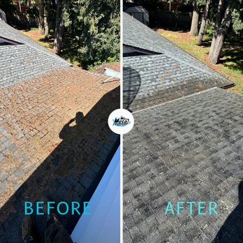 Meta Power Wash - before and after of our roof cleaning. - Window Washing Near Me Meta Power Wash - before and after of our roof cleaning. - Window Washing Near Me