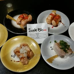 A selection of aburi nigiri rolls