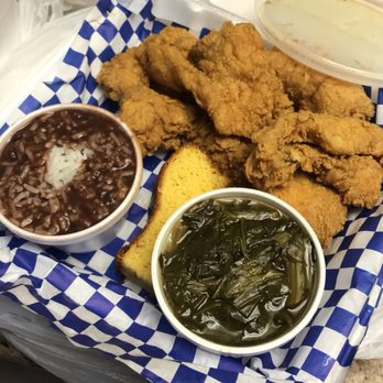 Sal's Gumbo Shack - Catfish dinner ($14.99) with greens, red beans & rice, and cornbread - Seafood Near Me - Long Beach, California