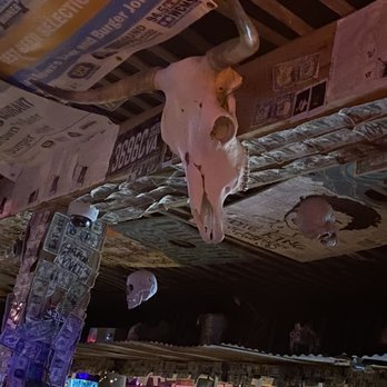 Jack Brown's Beer & Burger Joint - KDH - a cow skull hanging from the ceiling - Burgers Near Me - Kill Devil Hills, North Carolina Jack Brown's Beer & Burger Joint - KDH - a cow skull hanging from the ceiling - Burgers Near Me - Kill Devil Hills, North Carolina