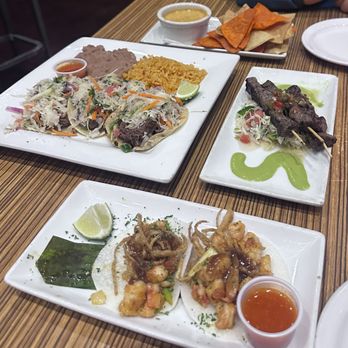 Acenar Mexican Restaurant - From top, clockwise: Queso de la Casa, Beef Alambres, Jicama Shrimp Tacos, Short Rib Tacos, - Mexican Near Me - San Antonio, Texas Acenar Mexican Restaurant - From top, clockwise: Queso de la Casa, Beef Alambres, Jicama Shrimp Tacos, Short Rib Tacos, - Mexican Near Me - San Antonio, Texas