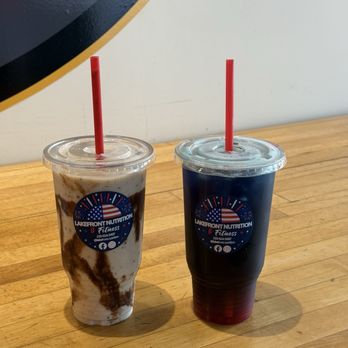 Lakefront Nutrition - From left to right: Cookies and Cream smoothie & Bomb Pop refresher - Juice Bars & Smoothies Near Me - Whiting, Indiana Lakefront Nutrition - From left to right: Cookies and Cream smoothie & Bomb Pop refresher - Juice Bars & Smoothies Near Me - Whiting, Indiana