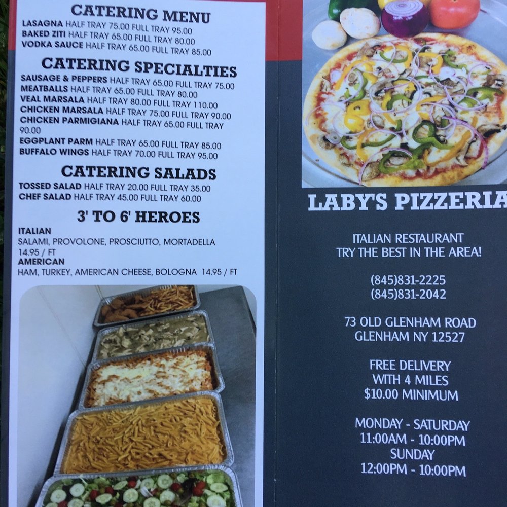 Laby's Pizzeria - Menu cover and catering menu - Pizza Near Me - Fishkill, New York