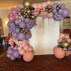 Yvette's Balloons - Pink and Purple Garland with Gold and flowerAccents