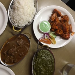 Chicken Tikka, palak Paneer, lamb roganjosh