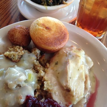 Turkey Dressing Greens Cornbread Muffin And Sweet Tea Southern