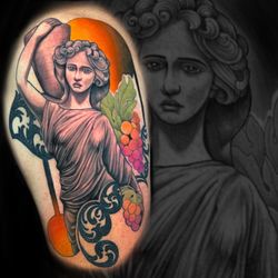 Once in a Blue Moon Tattoo - Art Nuevo neotraditional tattoo of a Greek statue