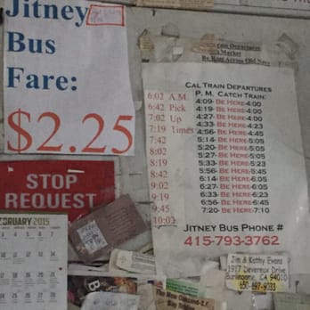 Jess Losa Jitney 97 - Fare is $2.25 as of Feb 2015 - Public Transportation Near Me - San Francisco, California Jess Losa Jitney 97 - Fare is $2.25 as of Feb 2015 - Public Transportation Near Me - San Francisco, California