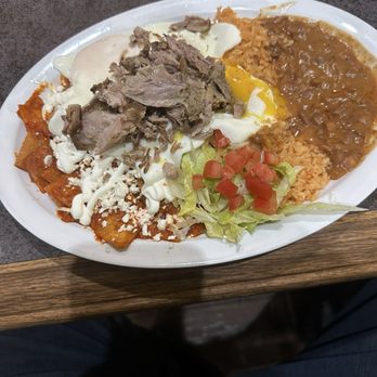 Saborcitos Latinos - Red Chilaquiles Combo with carnitas - Mexican Near Me - San Fernando, California Saborcitos Latinos - Red Chilaquiles Combo with carnitas - Mexican Near Me - San Fernando, California