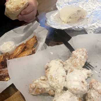 Ba-Da Wings - Garlic Parm Boneless Wings, 1lb traditional hot wings, French Fry wrap - Chicken Wings Near Me - Raleigh, North Carolina