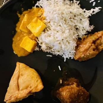 Indigo - Veggie Samosas, Paneer Makhani (Tomato Cream and cashew base), Baingan Bartha ( Smoky eggplant n peas), Lamb Curry - Indian Near Me - Washington, DC, District of Columbia Indigo - Veggie Samosas, Paneer Makhani (Tomato Cream and cashew base), Baingan Bartha ( Smoky eggplant n peas), Lamb Curry - Indian Near Me - Washington, DC, District of Columbia