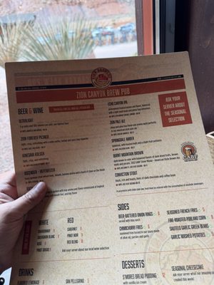 Menu photo 1 Zion Canyon Brewpub Springdale, UT Menu photo 1 Zion Canyon Brewpub Springdale, UT