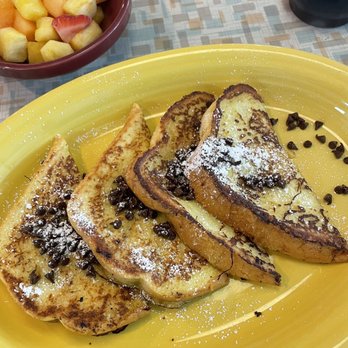 Moonlight Diner - Jr Pancakes or French Toast with chocolate chips Fruit bowl side added - Diners Near Me - Denver, Colorado Moonlight Diner - Jr Pancakes or French Toast with chocolate chips Fruit bowl side added - Diners Near Me - Denver, Colorado