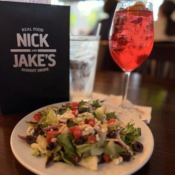 Nick and Jake's - Dinner Nick's Salad & Lemonchillo Strawberry Sangria - American Near Me - Shawnee, Kansas Nick and Jake's - Dinner Nick's Salad & Lemonchillo Strawberry Sangria - American Near Me - Shawnee, Kansas