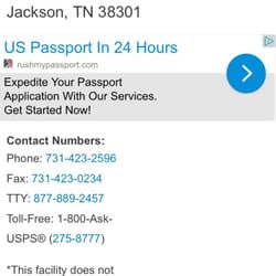 USPS - This says that you cannot process passport applications here. But you can. It's incorrect.