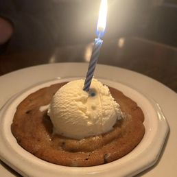 Cookie and ice cream, a gift for our anniversary dinner. Cookie and ice cream, a gift for our anniversary dinner.