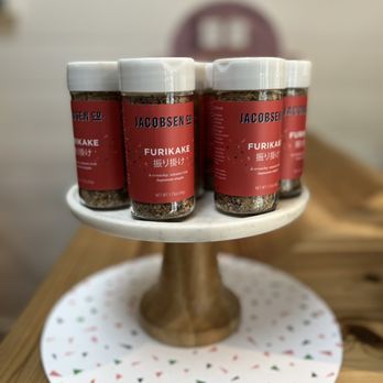 Jacobsen Salt - three jars of spices on a cake stand - Specialty Food Near Me - Tillamook, Oregon