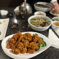 Big Pho - Sesame Chicken, tuna hand roll, beef pho, date's hand