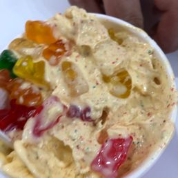Fruity pebble with a vanilla base and gummy bears Fruity pebble with a vanilla base and gummy bears