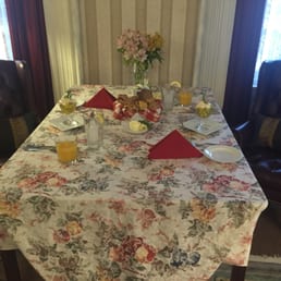 Came downstairs to rosemary fruit with honey yogurt, juice, tea and AMAZING scones, muffins and Breads!
