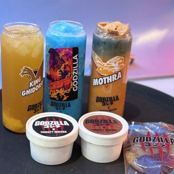 Thirsty Waters - Got their drinks, iice cream and cookies to share. All tasted great and not too sweet. My favorite was the King Ghidorah 3 Fruit Tea. - Bubble Tea Near Me - Rowland Heights, California