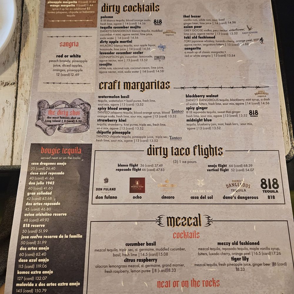 Dirty Taco + Tequila Bayside - Drinks menu - Tacos Near Me - Bayside, New York