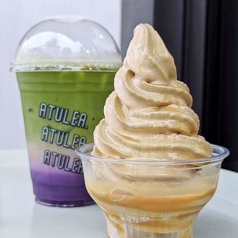 Atulea - Matcha ube and Hojicha/Toffee swirl - IG: @barriegudfood - Bubble Tea Near Me - Seattle, Washington Atulea - Matcha ube and Hojicha/Toffee swirl - IG: @barriegudfood - Bubble Tea Near Me - Seattle, Washington