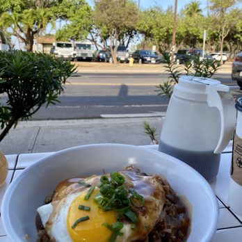 Kihei Caffe - Loco Moco with Kalua pork and Fried Rice - Hawaiian Near Me - Kihei, Hawaii