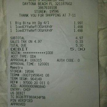 7-Eleven - the receipt for the customer - Convenience Stores Near Me - Daytona Beach, Florida