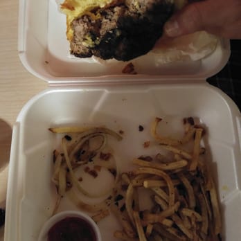 Whiskey Dave's - Charred, hard burger with "grilled onions" and potatoes soaked in oil. - American Near Me - Big Bear Lake, California Whiskey Dave's - Charred, hard burger with "grilled onions" and potatoes soaked in oil. - American Near Me - Big Bear Lake, California