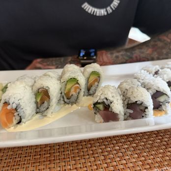 One Flew South - Salmon avocado roll and spicy tuna roll -- both gluten free - New American Near Me - Atlanta, Georgia One Flew South - Salmon avocado roll and spicy tuna roll -- both gluten free - New American Near Me - Atlanta, Georgia
