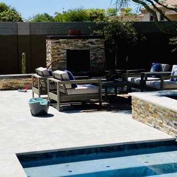 Blue Magic Pool - Fireplace adjacent to spa. - Pool & Hot Tub Service Near Me - Queen Creek, Arizona