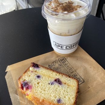Ape Coffee - Blueberry lemon loaf and the snow monkey. - Coffee & Tea Near Me - Orange, California