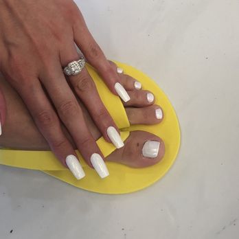 VIP Plus Nails Spa - White nails with some glitter by theresa - Nail Salons Near Me - Las Vegas, Nevada