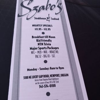 Szabo's - Menu - Seafood Near Me - Newport, Oregon Szabo's - Menu - Seafood Near Me - Newport, Oregon