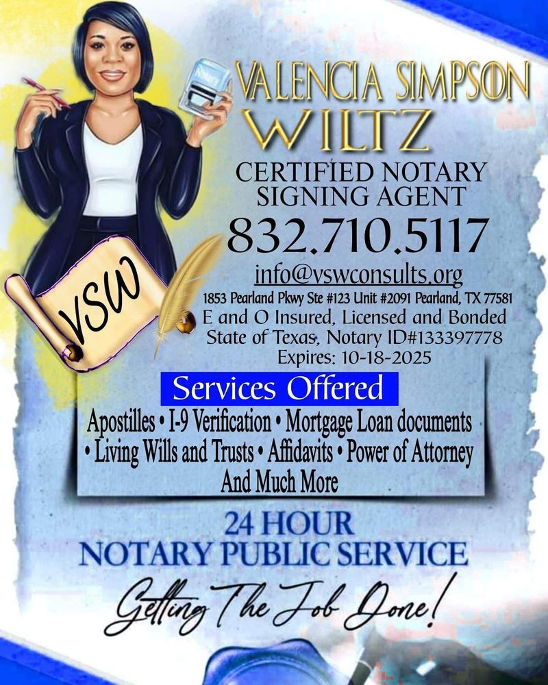 VSW NOTARY CONSULTING SERVICES Request a Quote Houston, Texas