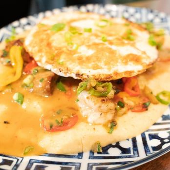 Unconventional Diner - Shrimp and grits with fried egg - Breakfast & Brunch Near Me - Washington, DC, District of Columbia