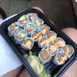 Alaska roll + spicy salmon + spicy tuna (i couldn't tell the difference between the spicy rolls, and there is tempura flakes added to fish)