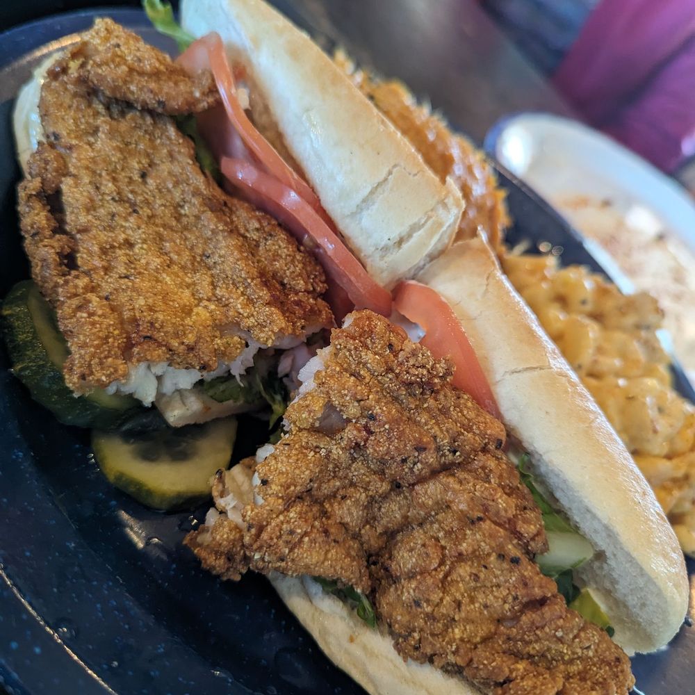 Dinosaur Bar-B-Que - Catfish Po-Boy (2 Sides) - Barbeque Near Me - Troy, New York Dinosaur Bar-B-Que - Catfish Po-Boy (2 Sides) - Barbeque Near Me - Troy, New York