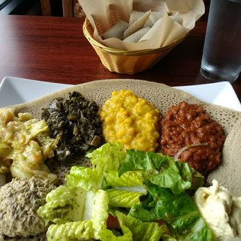 Lemat - The knockout $15 vegan platter for one, with 5 extra flatbread rolls. Plenty for a big eater. - Ethiopian Near Me - Berkeley, California
