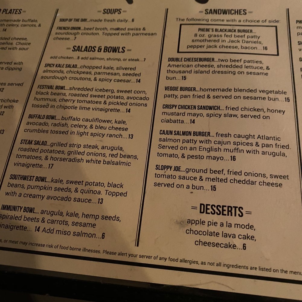 Phebe's - Menu - American Near Me - New York, New York Phebe's - Menu - American Near Me - New York, New York