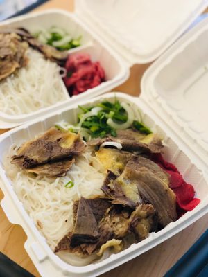 Photo of Pho Shizzle - Seattle, WA, US. Small Orders of Steak Pho and Steak/Brisket Pho --- never poured the soup on yet