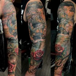 Third Eye Tattoo - Painterly color realism nautical themed sleeve by Jesse Allison.