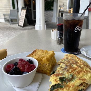 Nectar - The Average Al Omelette minus mushrooms and tomatoes, fresh fruit, and sweet potato biscuit. - Breakfast & Brunch Near Me - Hilton Head Island, South Carolina