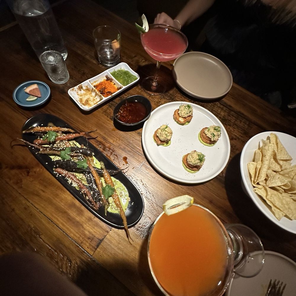 Ash and Agave - Carrots, spicy tuna churros, bell pepper cocktail, free chips and salsa trio! - Mexican Near Me - Denver, Colorado