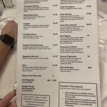 Tiramisu - Menu - Italian Near Me - Quincy, Illinois